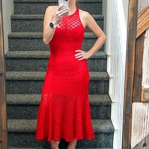 TD4 vintage red Sleeveless lace racerback mermaid fitted dress